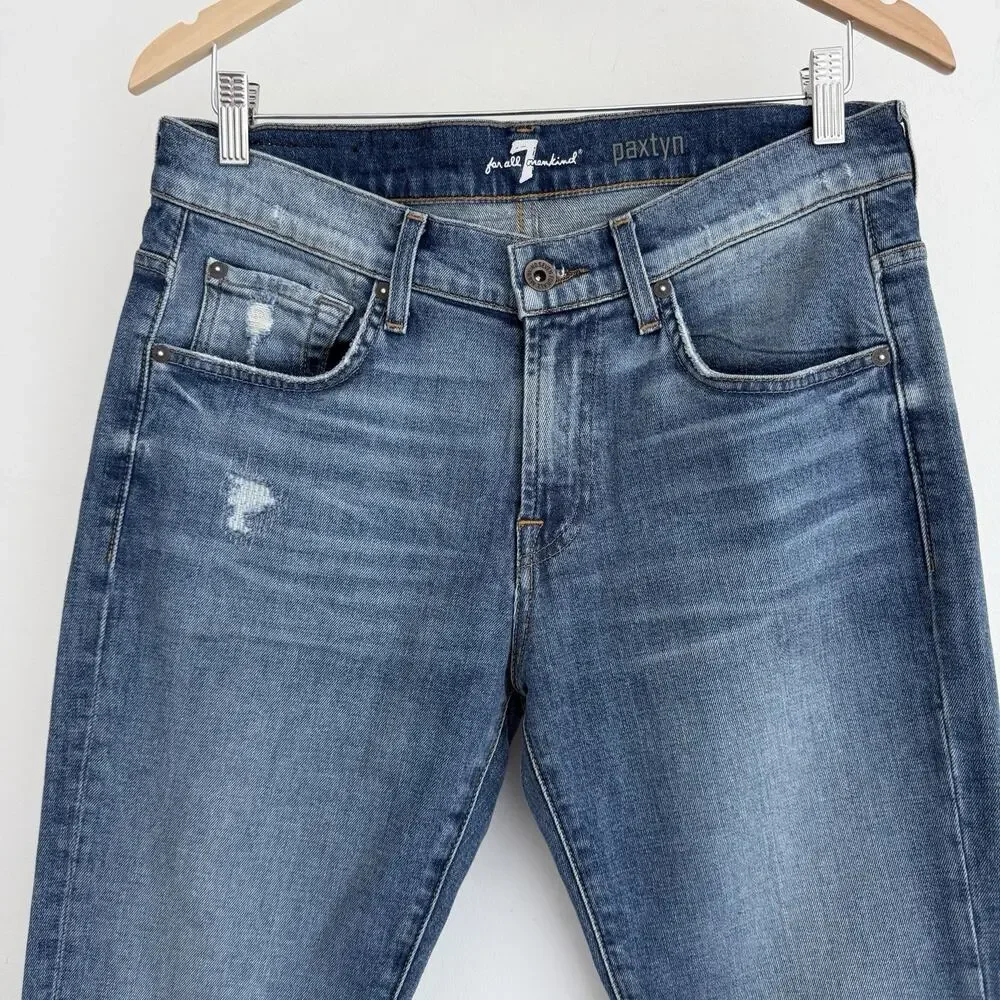 7 For All Mankind Jeans Mens 32x32 Blue Paxtyn Performance Slim Fit Distressed